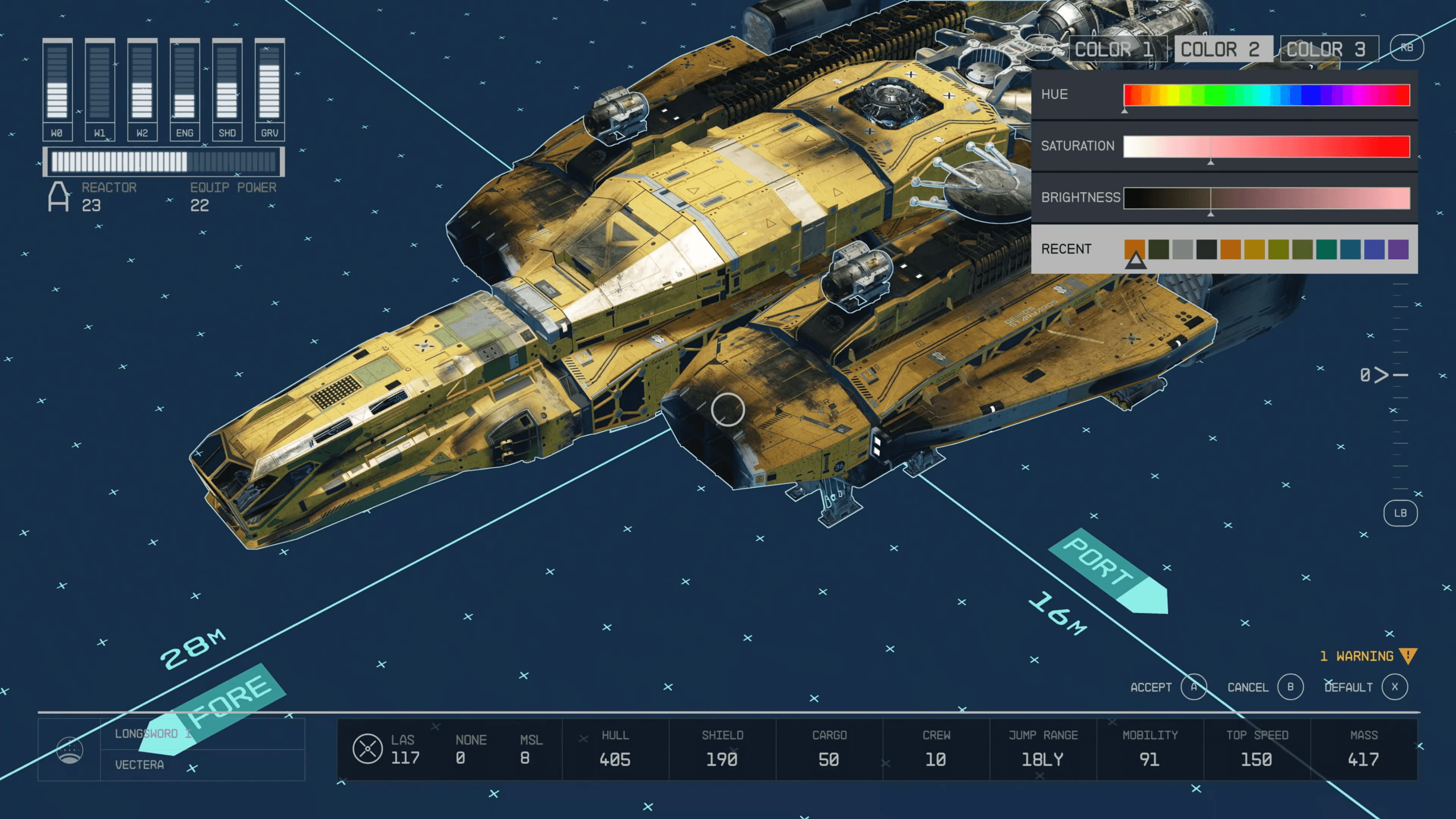 ship customization yellow color